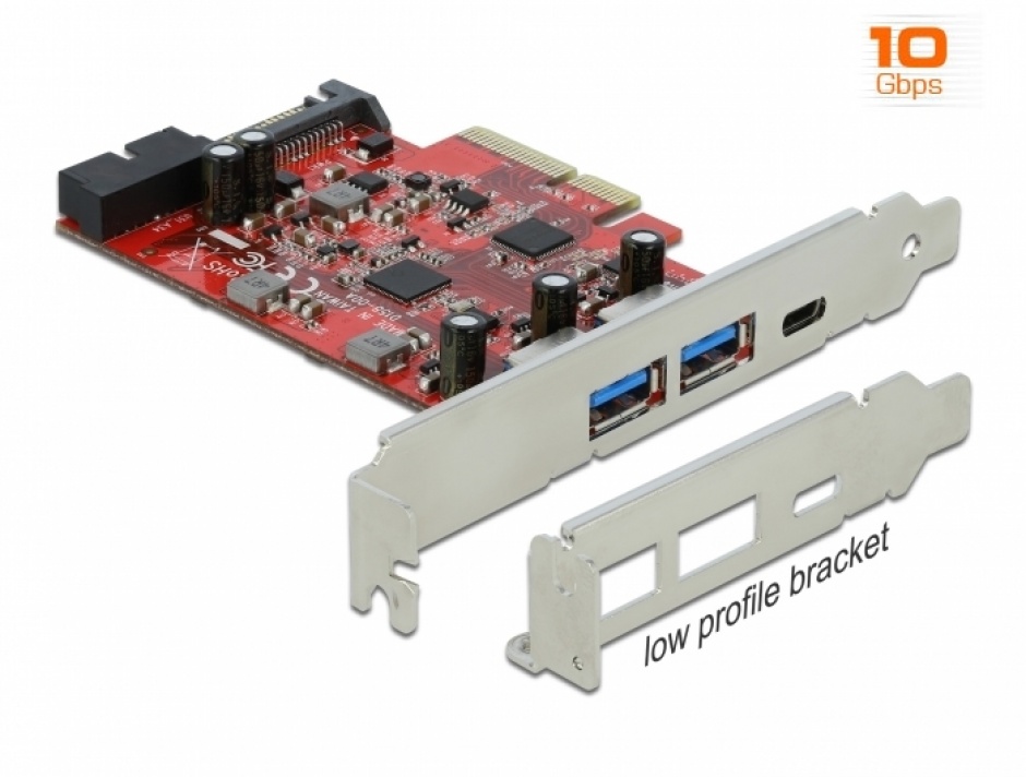 PCI Express cu 1 x USB-C + 2 x USB-A externe + USB 3.0 Pin Header, Delock 90492 conectica.ro
